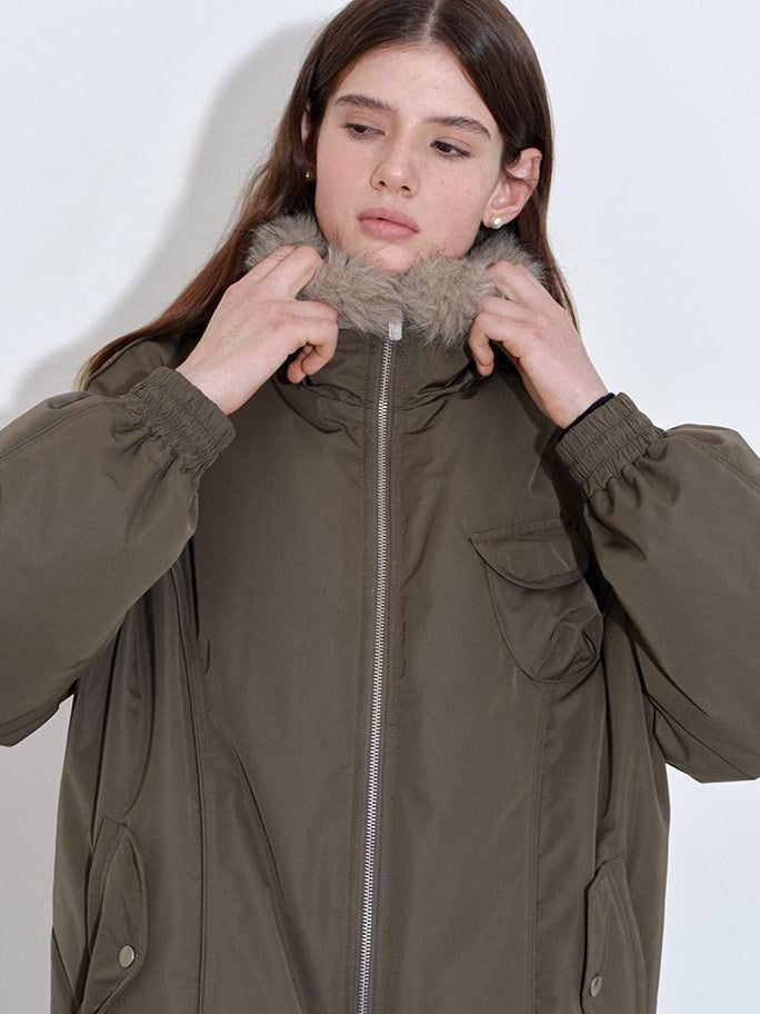 fano High Fill White Duck Down Warm Straight Fur Collar Women Army Green Down Jackets