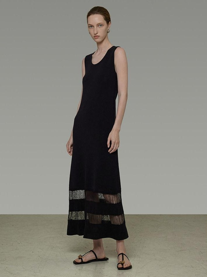 unspoken Elegant Sleeveless Cutout H Line Tank Dress City Commute Black Maxi Dresses