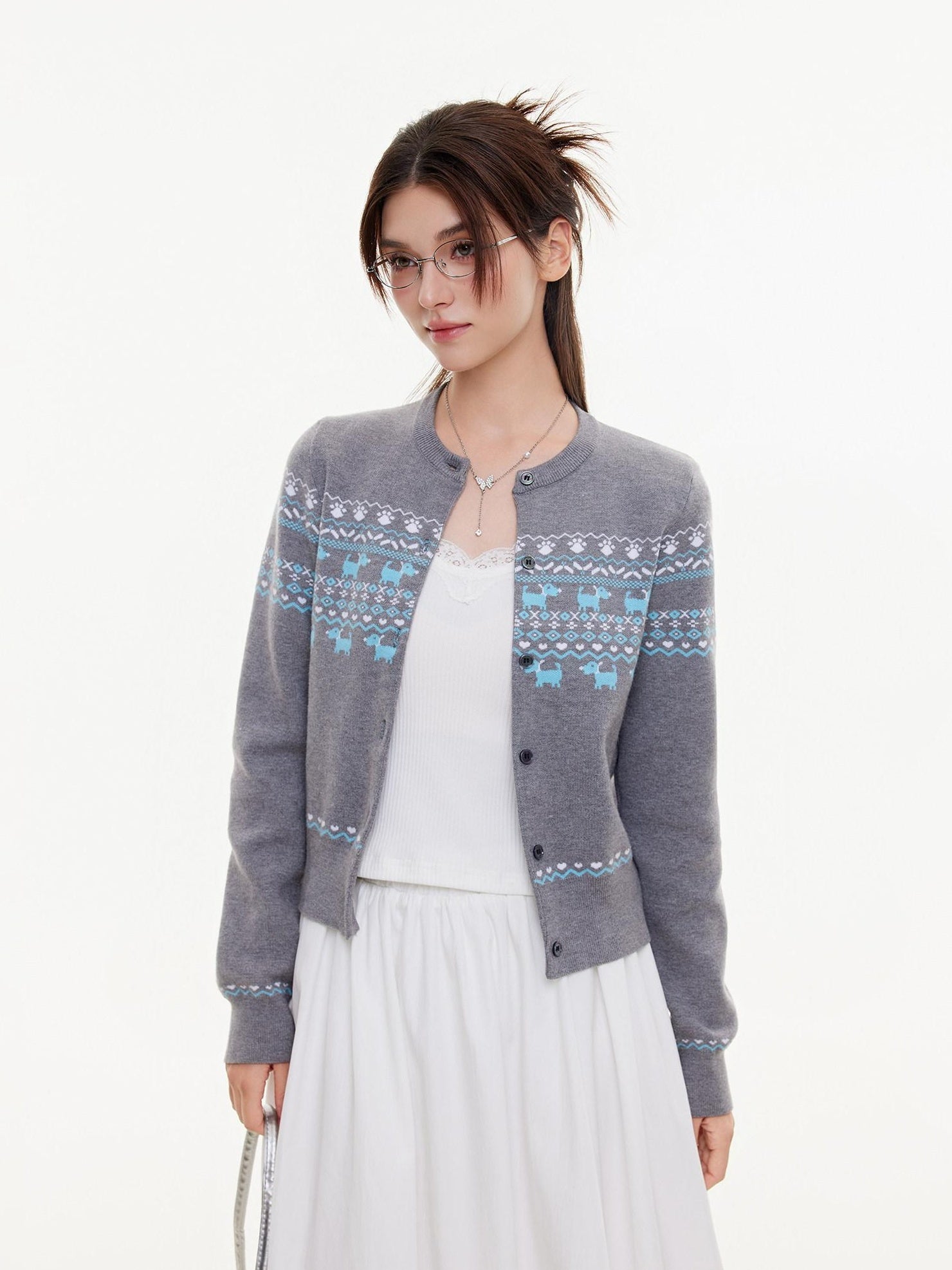 ikyou Lightweight Warmth Loose Knit Commuter Women Grey Cute Animal Cardigans