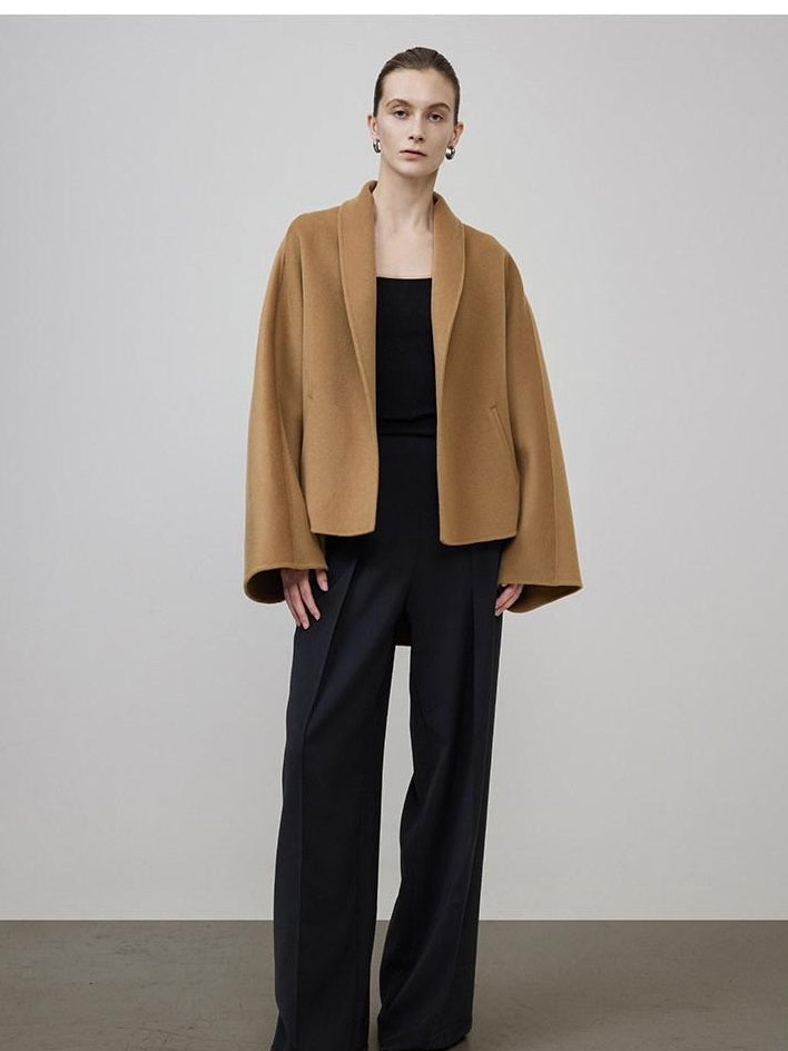 unspoken Asymmetric Sculpted Single Breasted Minimal Commuter Loose V-neck Wool Coats