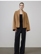 unspoken Asymmetric Sculpted Single Breasted Minimal Commuter Loose V-neck Wool Coats