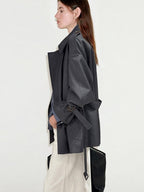 fano Buttoned Double Breasted Short Loose Fit Women Khaki Beige Trench Coats