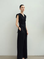 audreyyang Eco Viscose Relaxed Minimalist Workwear Natural Waist Zip Women Wide Leg Pants
