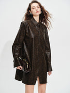 audreyyang Detachable Vintage Snake Print Pu Midlength Relaxed Womens Lapel Leather Jackets