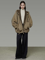unspoken Premium Sheepswool Minimal Commuter Loose Fit Hooded Zip For Women Wool Coats