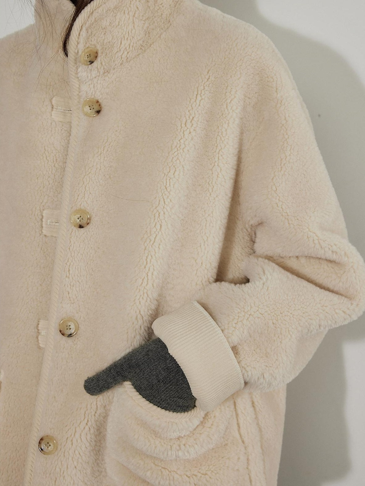 Lofi choose Thick Fleece Lined Warm Loose Fit Commuter Coat For Women Ivory Long Coats