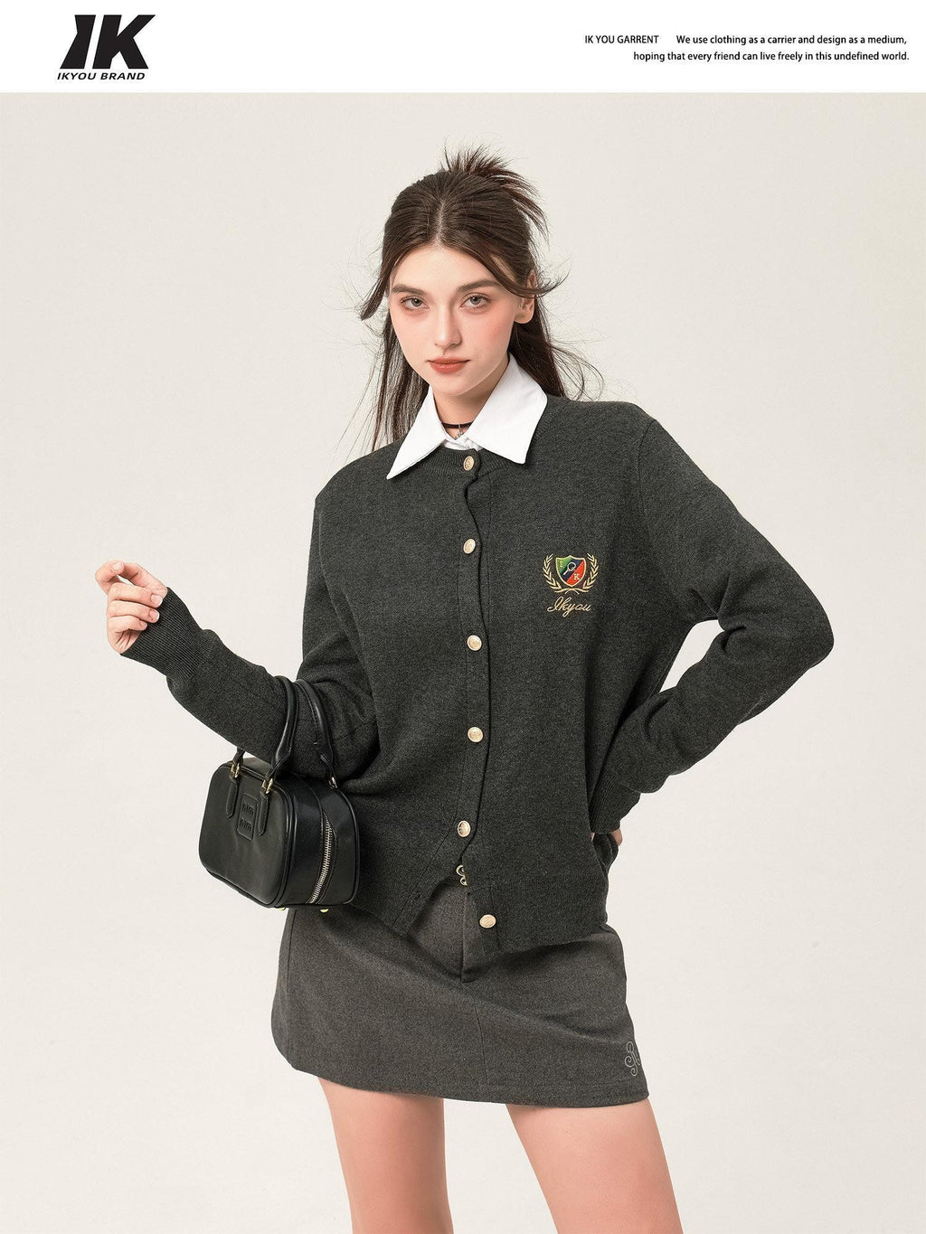 ikyou Embroidered V-neck Minimal Office Knit Button Front Long Sleeve Cardigans