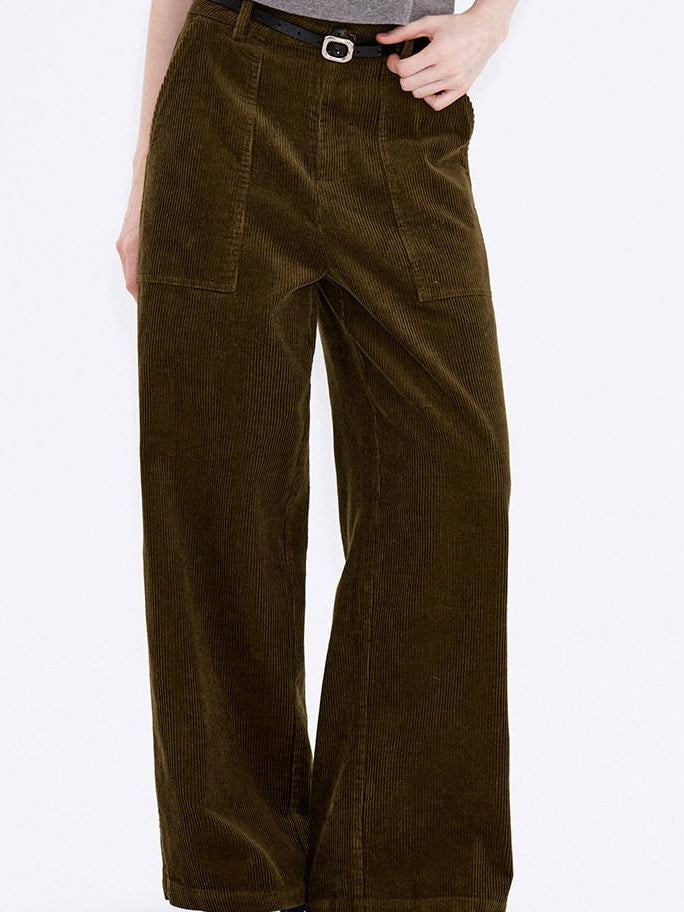 fano Breathable Cotton Vintage Straight Natural Waist Large Pockets Wide Leg Pants