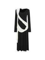 unspoken Slimming High Waist A Line Knit Long Sleeve Workwear Black Women Maxi Dresses