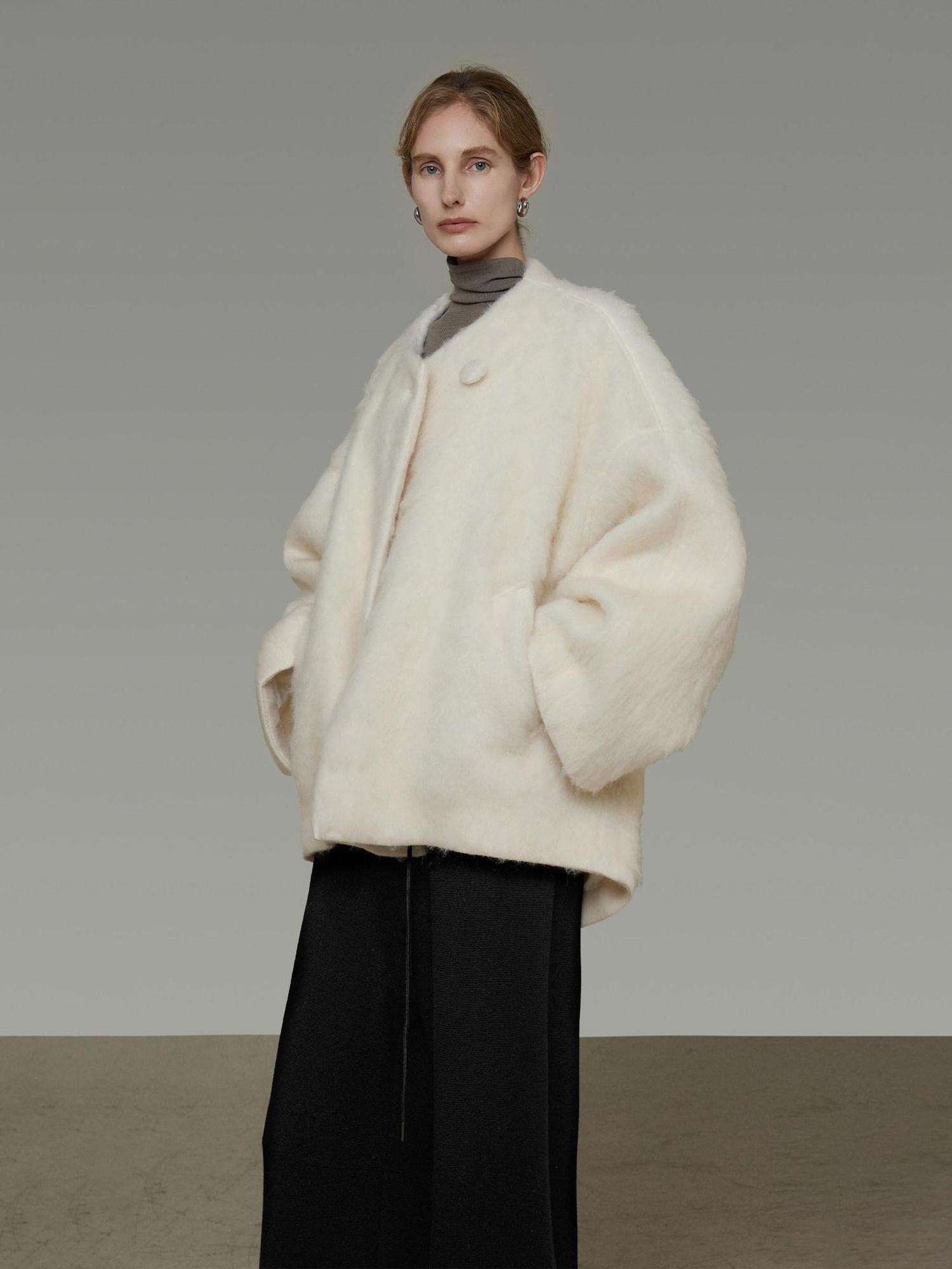 unspoken Premium Sheepswool Thick Tailored Relaxed Office One Button Wool Coats