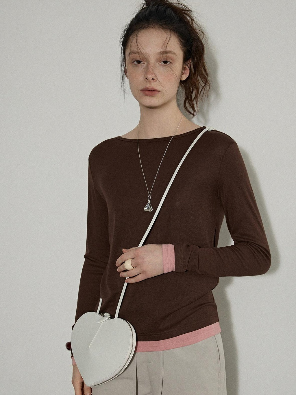 Lofi choose Soft Oversized Loose Fit Round Neck Women Blue Brown Long Sleeve T-Shirts