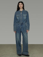 unspoken High Waisted Wide Leg Cotton Blend Office Commuter Blue Top & Pants Sets