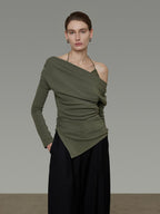 unspoken Breathable Soft Viscose Blend Slim Knit Long Sleeve Boat Neck Workwear Blouses