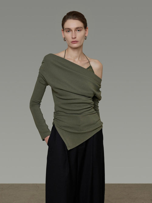 unspoken Breathable Soft Viscose Blend Slim Knit Long Sleeve Boat Neck Workwear Blouses