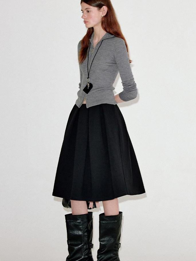 fano Cozy Lambswool Blend Zip Front Casual Fit Women Mottled Gray Knit Cardigans