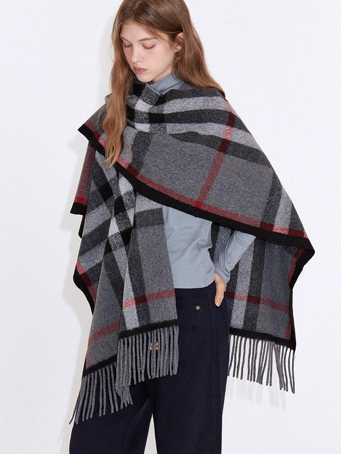 fano Cozy Warm British Plaid Unisex Large Polyester Wool Blend Scarves