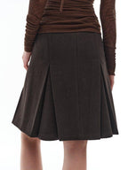someone sometimes Viscose Wool Blend Slim Fit A Line Mid Waist Lined Women Tan Midi Skirts