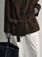 fano Minimal Commuter Straight Midlength Stand Collar Pocket Toggle Women Short Coat