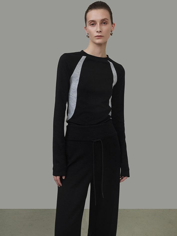 unspoken Nylon Viscose Stretch Slim Fit Minimalist Office Colorblock Crewneck Sweaters