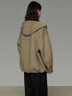 unspoken Premium Sheepswool Minimal Commuter Loose Fit Hooded Zip For Women Wool Coats