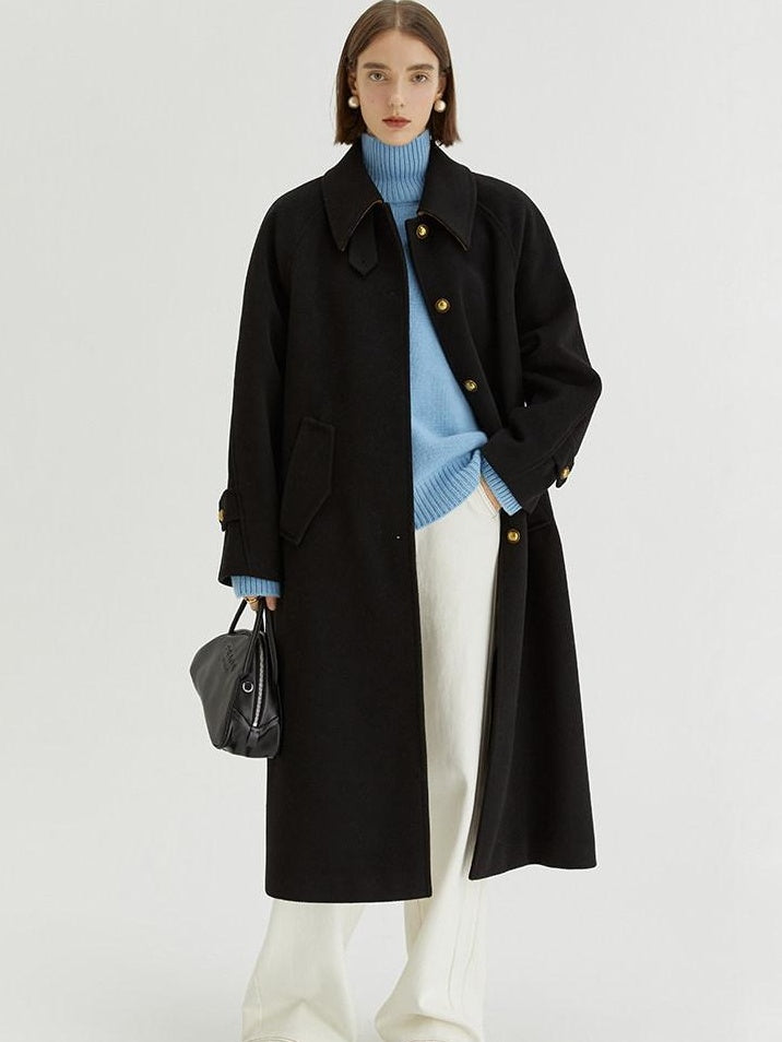 fano Insulated Minimalist Commuter Straight Raglan Sleeve Women Poly Blend Long Coats