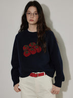 Lofi choose Cozy Crew Neck Loose Fit Office Knit Pullover Off White Navy Sweaters