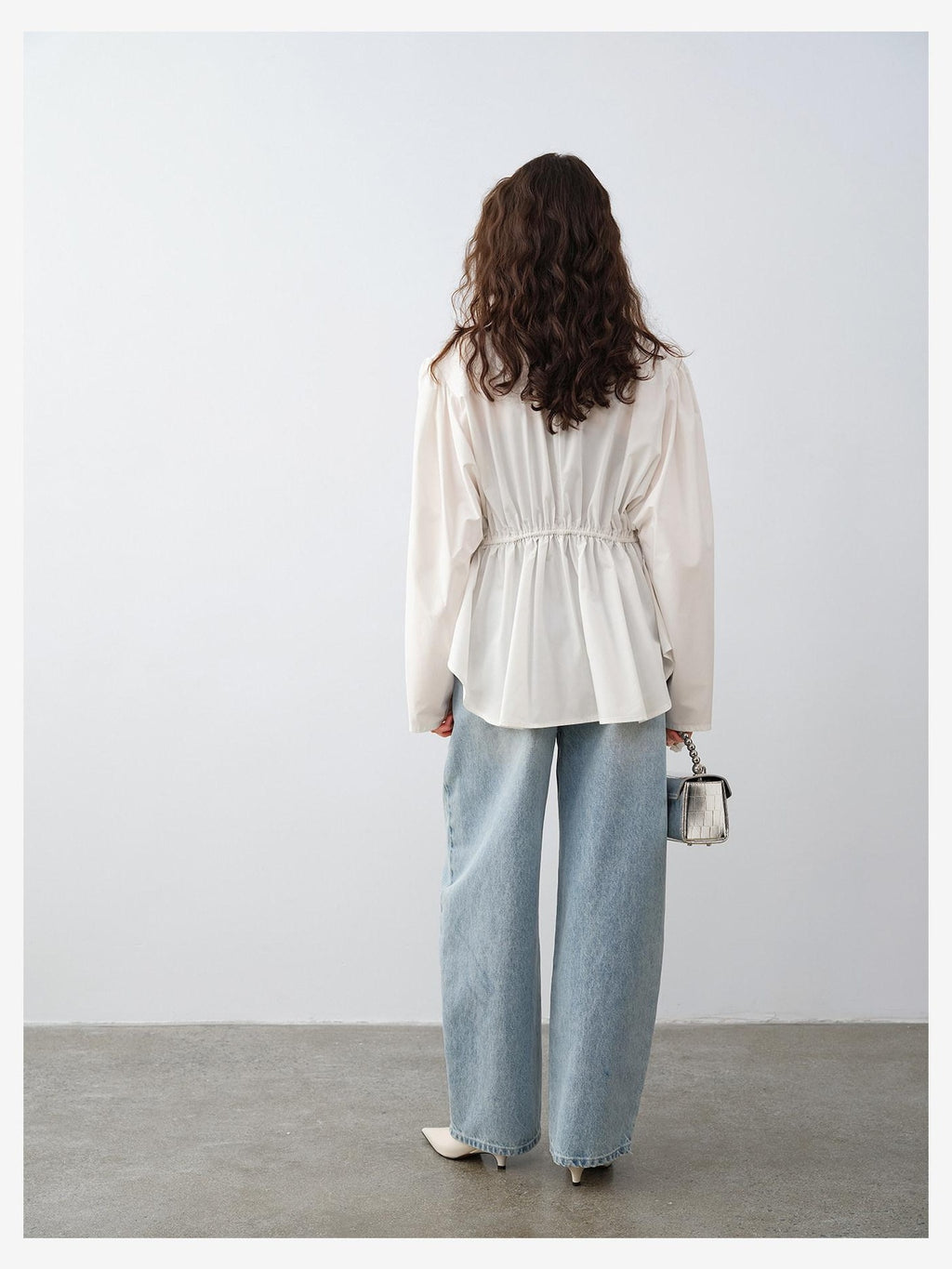 audreyyang Durable Viscose Slim Waist Casual Lapel Button Long Sleeve Blouses