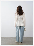 audreyyang Durable Viscose Slim Waist Casual Lapel Button Long Sleeve Blouses
