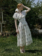 fano Lyocell Embroidered High Waist Puff Sleeve Aline Square Neck Party Maxi Dresses