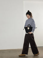 Lofi choose High Waist Stretch Wide Leg Zip Office Casual Women Brown Navy Straight Pants