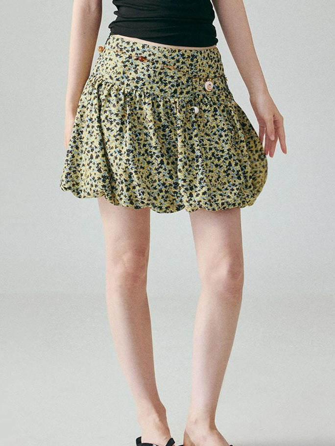 fano Lined Printed Bubble Silhouette Polyester Loose Korean Commuter Mini Skirts