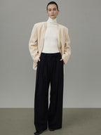 unspoken Cream Wool Blend Commuter Loose Fit V-neck Single Button Women Wool Coats