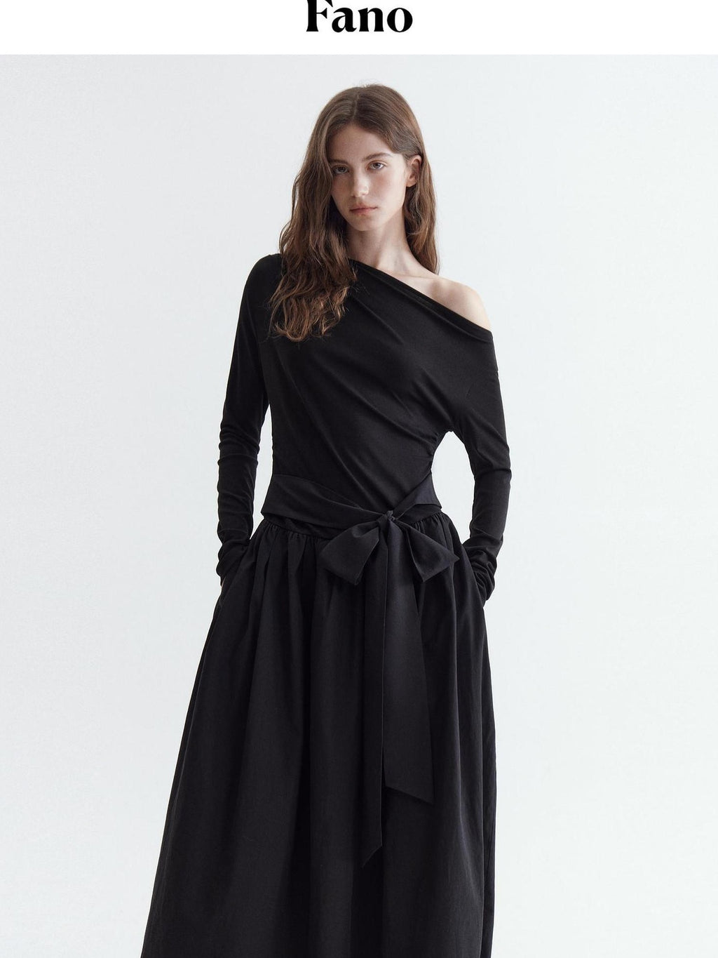 fano Viscose Blend Asymmetric Neck A Line Long Sleeve Workwear Women Maxi Dresses