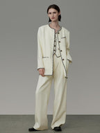 unspoken Off White Three Piece Minimalist Casual Women S M L Lounge Top & Pants Sets