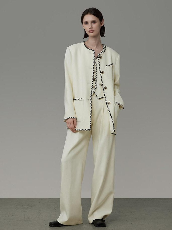 unspoken Off White Three Piece Minimalist Casual Women S M L Lounge Top & Pants Sets
