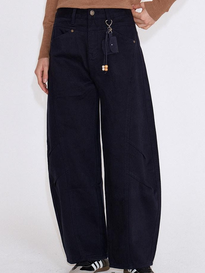 fano 100 Percent Cotton Casual Navy Natural Waist Womens Wide Leg Jeans