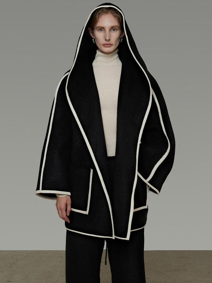 unspoken Premium Wool Alpaca Blend Straight Tailored Office Notch Lapel Black Wool Coats