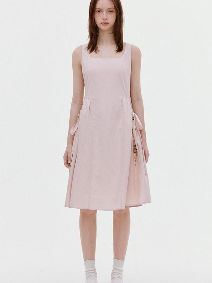 fano Tencel Lyocell Aline Sleeveless Square Neck Korean Commuter Midi Dresses