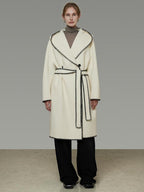 unspoken Thick Hooded Oversized Mid Length Tie Belt Minimalist Commuter White Wool Coats