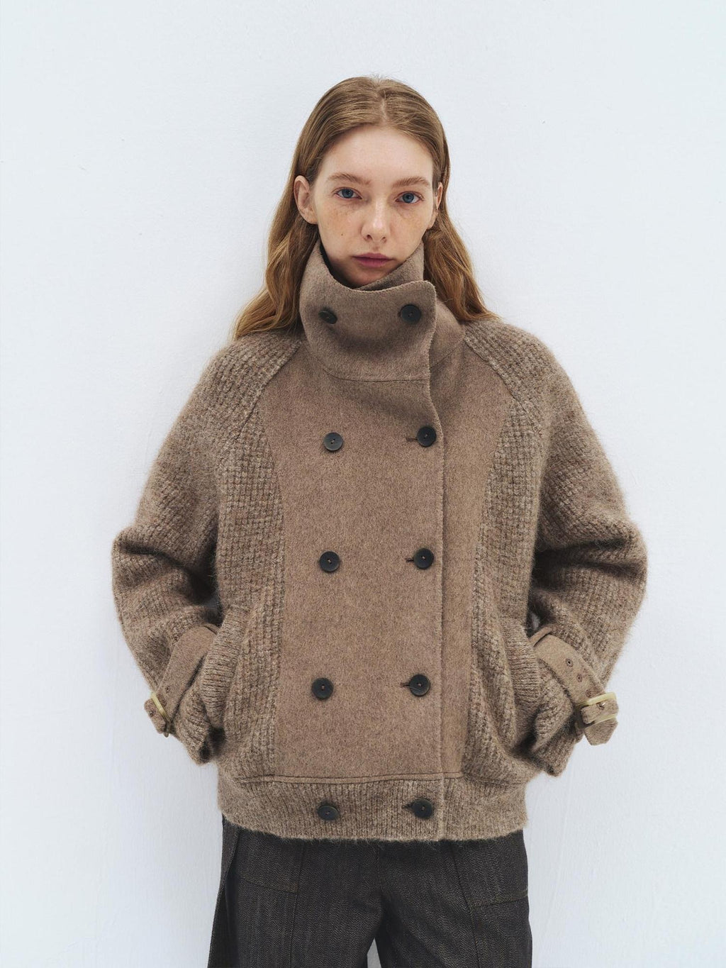 someone sometimes Alpaca Blend Casual Relaxed Double Breasted Lapel Women Dusty Camel Short Coat