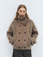 someone sometimes Alpaca Blend Casual Relaxed Double Breasted Lapel Women Dusty Camel Short Coat