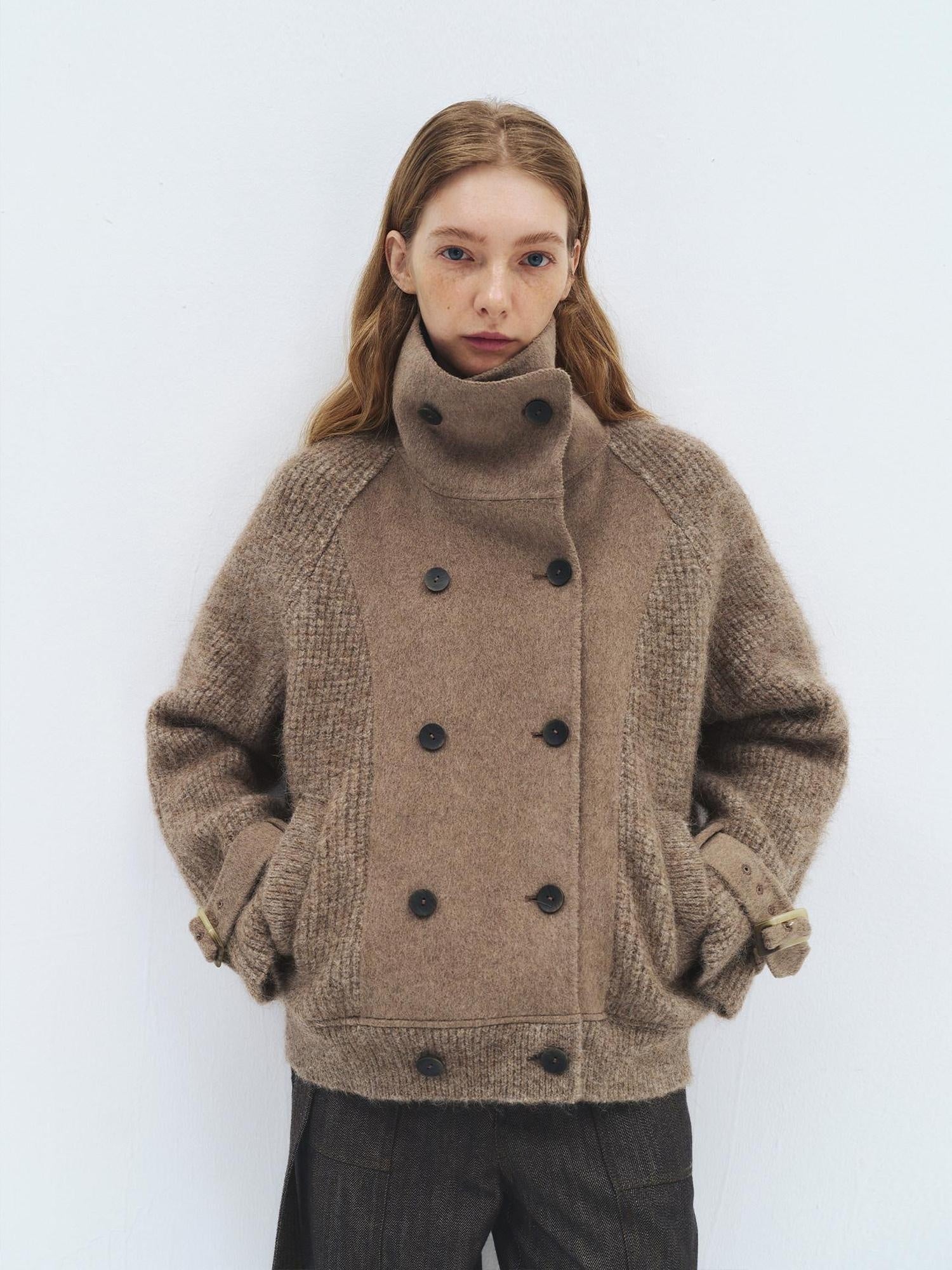 someone sometimes Alpaca Blend Casual Relaxed Double Breasted Lapel Women Dusty Camel Short Coat
