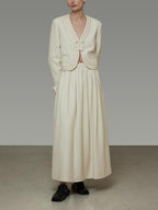unspoken Cropped V-neck Blazer Tailored Slim High Waist Cotton Office Top & Skirt Sets