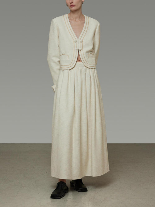 unspoken Cropped V-neck Blazer Tailored Slim High Waist Cotton Office Top & Skirt Sets