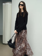 audreyyang Soft Leopard Mesh Off Shoulder A Line Loose Waist Casual Women Midi Dresses