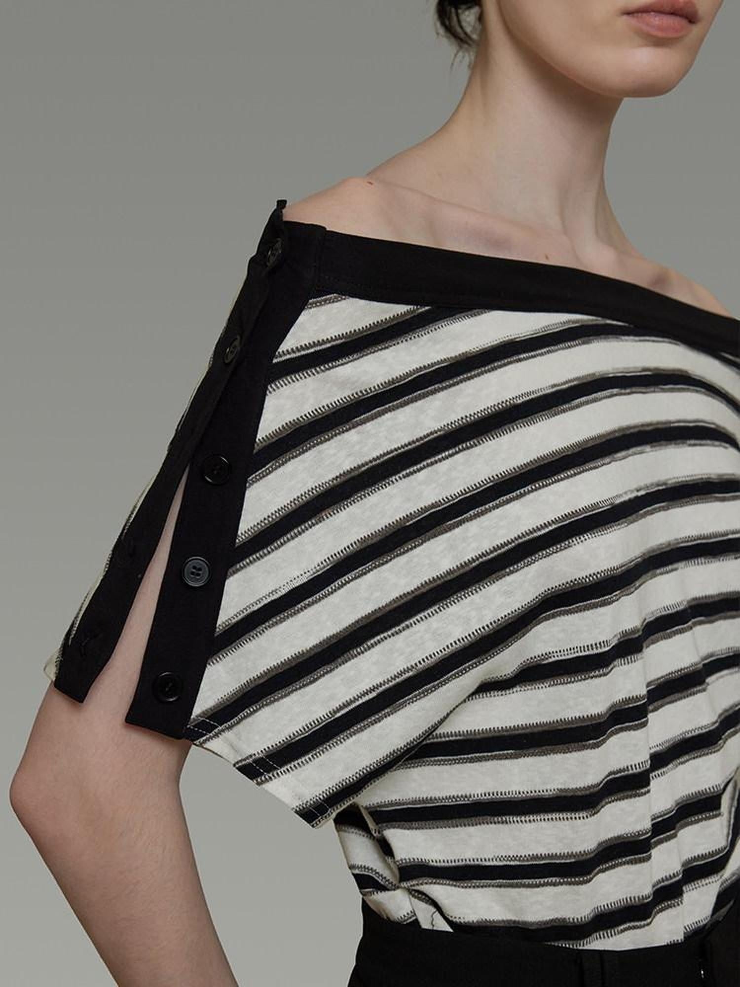 unspoken Soft Cotton Knit Striped Loose Minimalist Women Bardot Off Shoulder Crop Tops