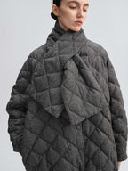 audreyyang 90 Percent Duck Down Warm Mid Length Diamond Quilt Wool Loose Women Down Jackets