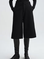 audreyyang Wool Blend Minimalist Wide Leg Natural Waist Womens Workwear Mid-Length Shorts
