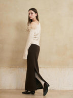 someone sometimes Lined Mid Waist Slit Casual Straight Knit Dark Brown Daily Maxi Skirts