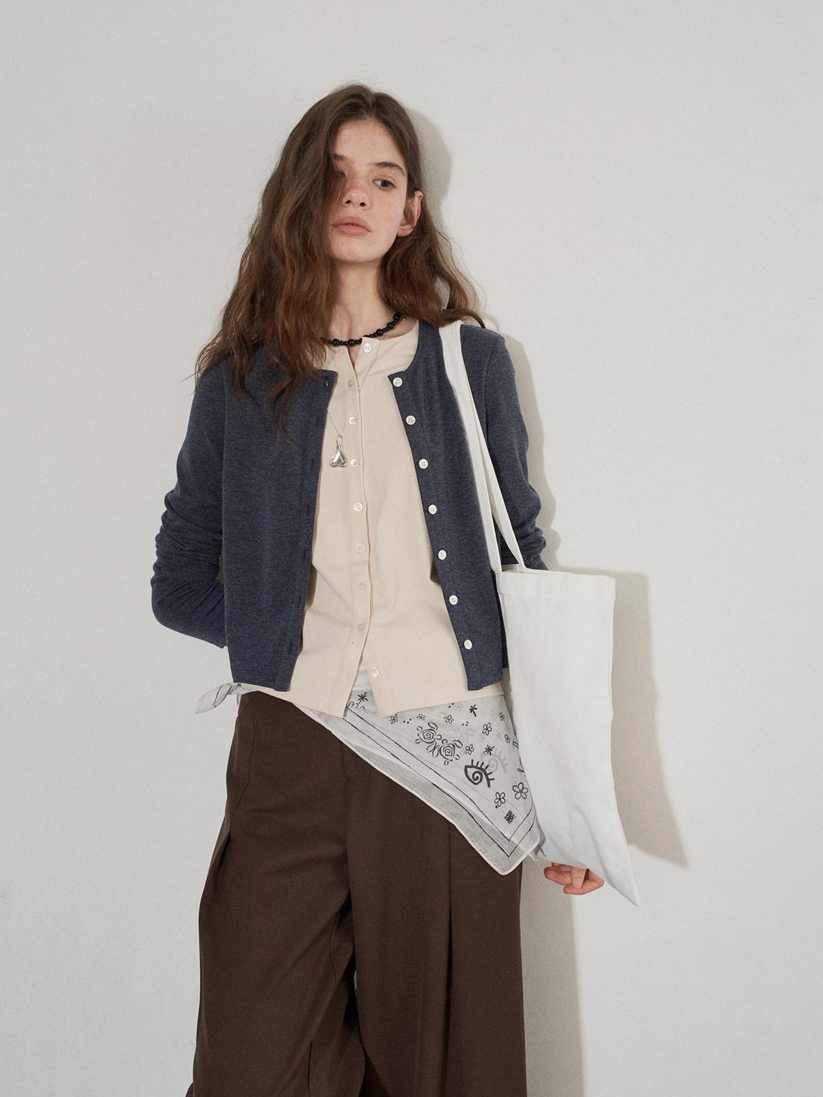 Lofi choose Two Tone Button Front Loose Fit Commuter Round Neck Women Knitwear Cardigans
